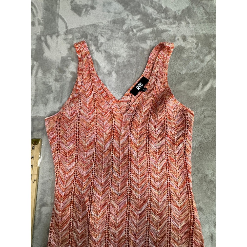 Madden NYC Knit Maxi Dress Pink‎ Orange Chevron Sleeveless Summer Medium